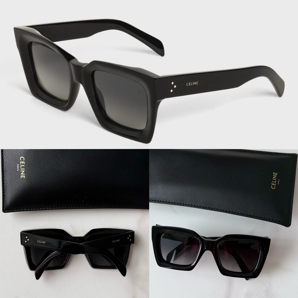 Authentic NEW Celine Black Rectangle Acetate sunglasses - Picture 3 of 17